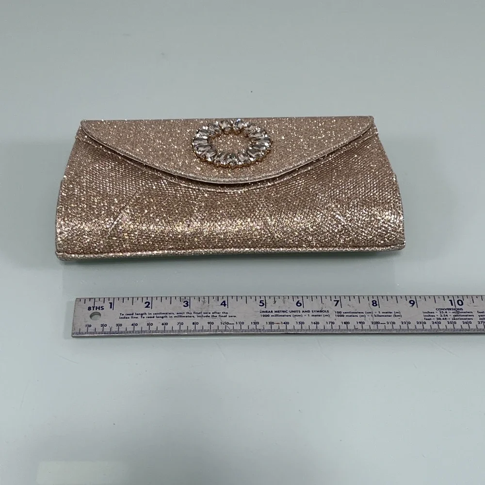 Kate Landry‎ Evening Gold Glitter With Rhinestone Brooch Style Clutch/Crossbody